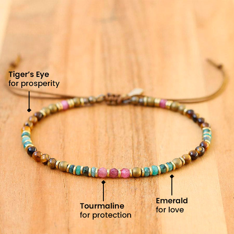 Emerald Tourmaline and Tiger's Eye Adjustable Anklet *Final Sale*