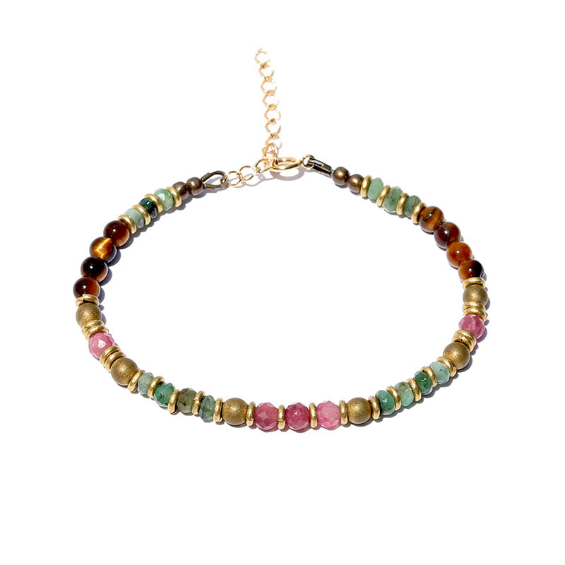 Emerald Tourmaline and Tiger's Eye Delicate Bracelet
