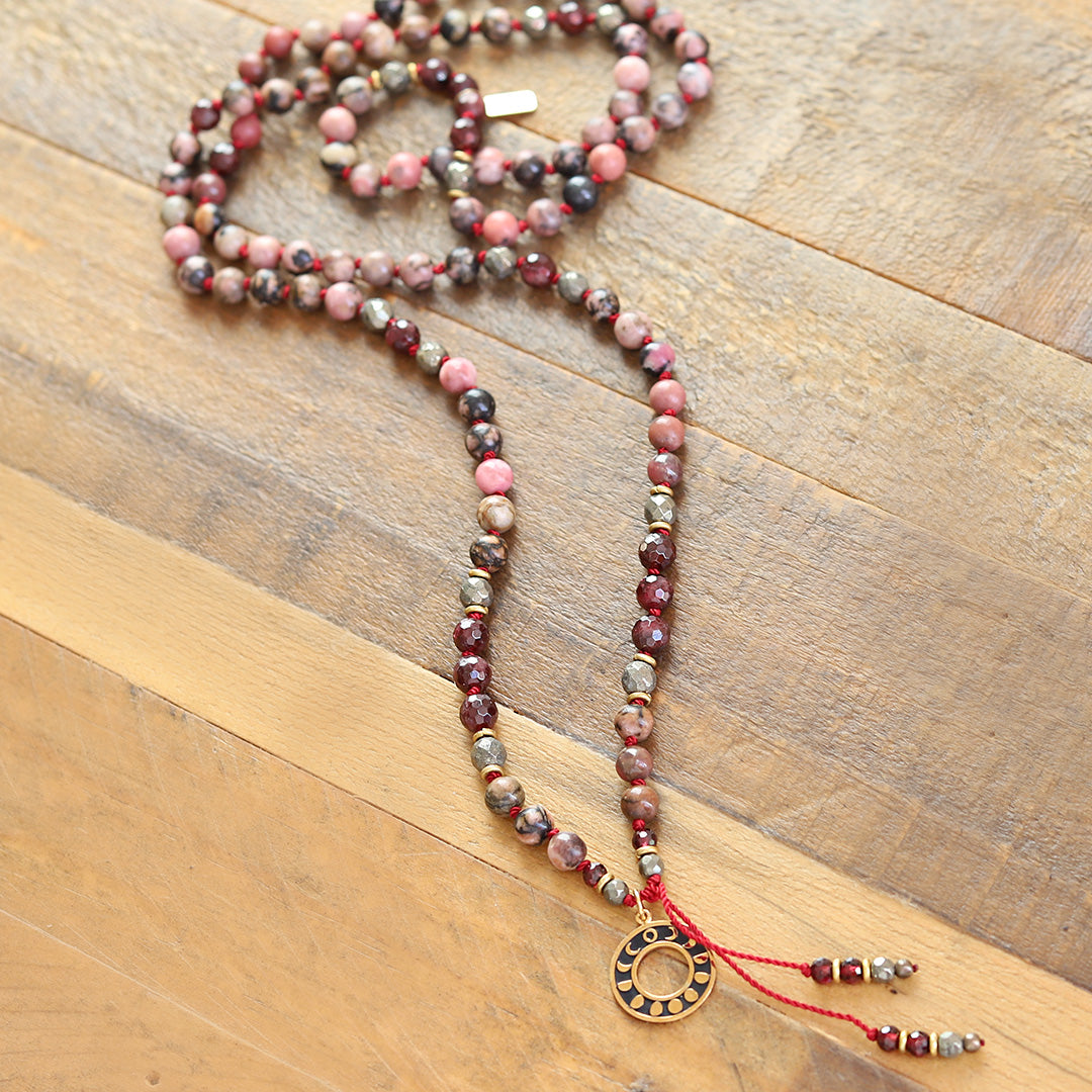 "Moon Phase" Love Gemstones Hand Knotted Mala Necklace