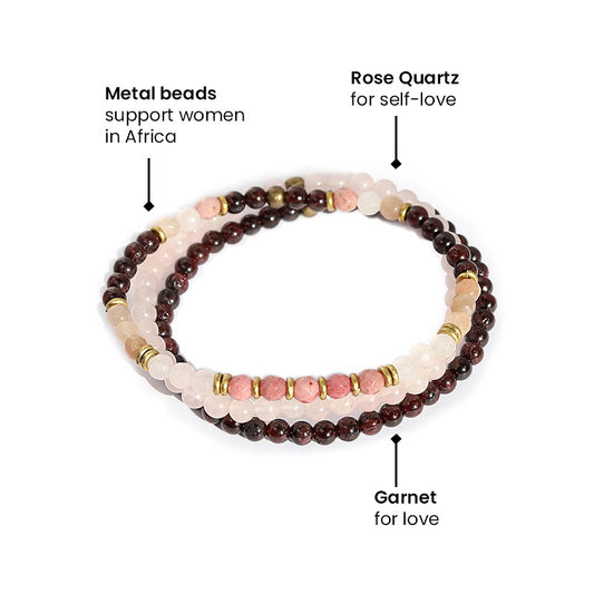 "Love and Self-Love" Garnet and Rose Quartz Jewelry Bundle