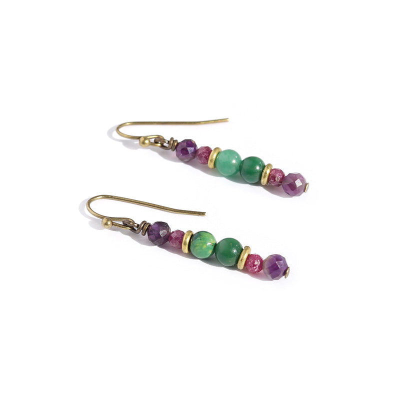 Jade, Ruby and Amethyst Earrings