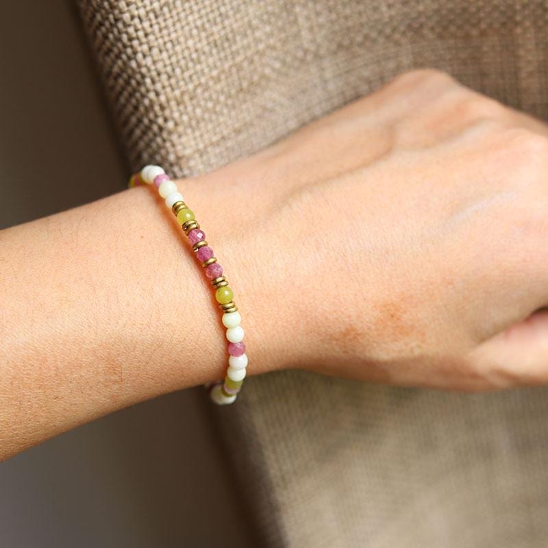 Jade and Pink Tourmaline Delicate Bracelet