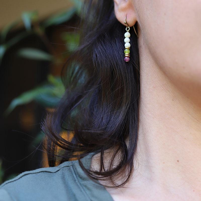 Jade and Pink Tourmaline Earrings
