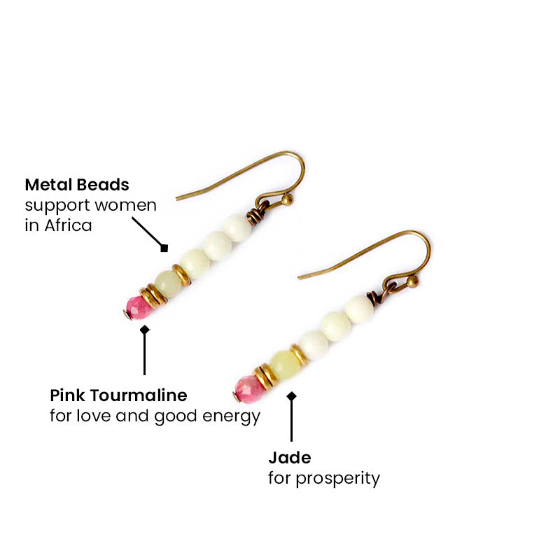 Jade and Pink Tourmaline Earrings