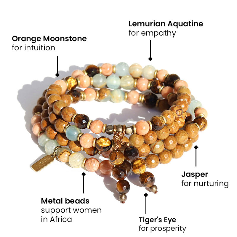 Jasper and Lemurian Aquatine Mala Bracelet