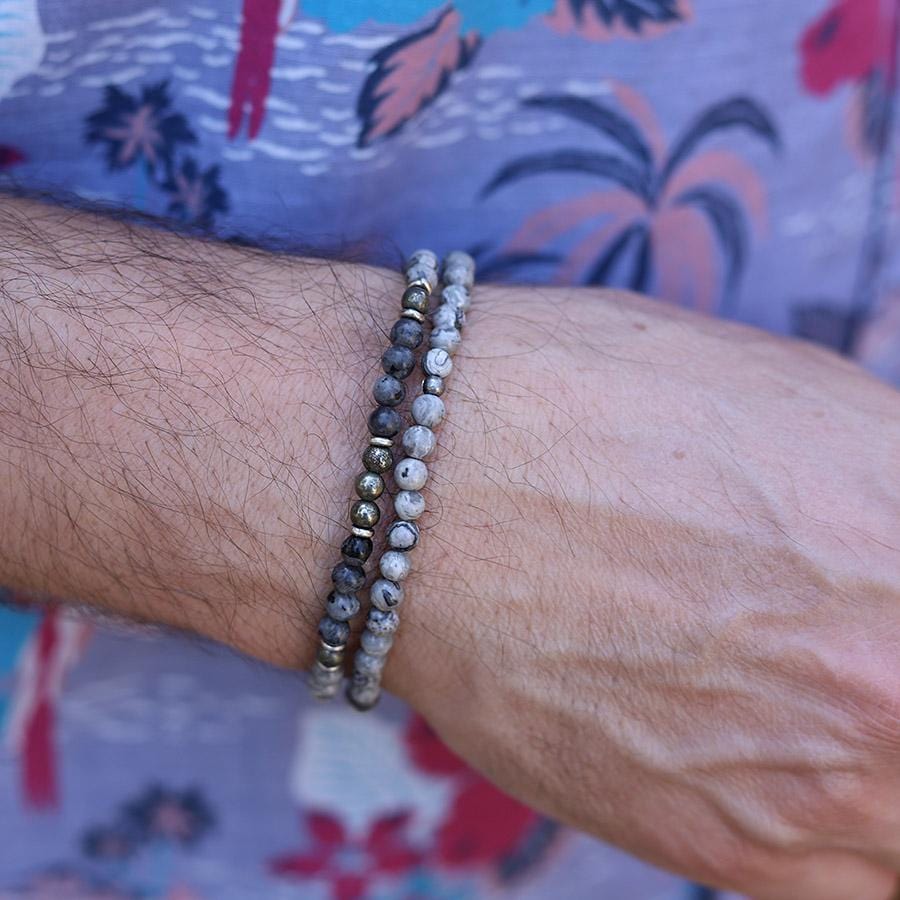 Jasper and Larvikite Mens Bracelet Set