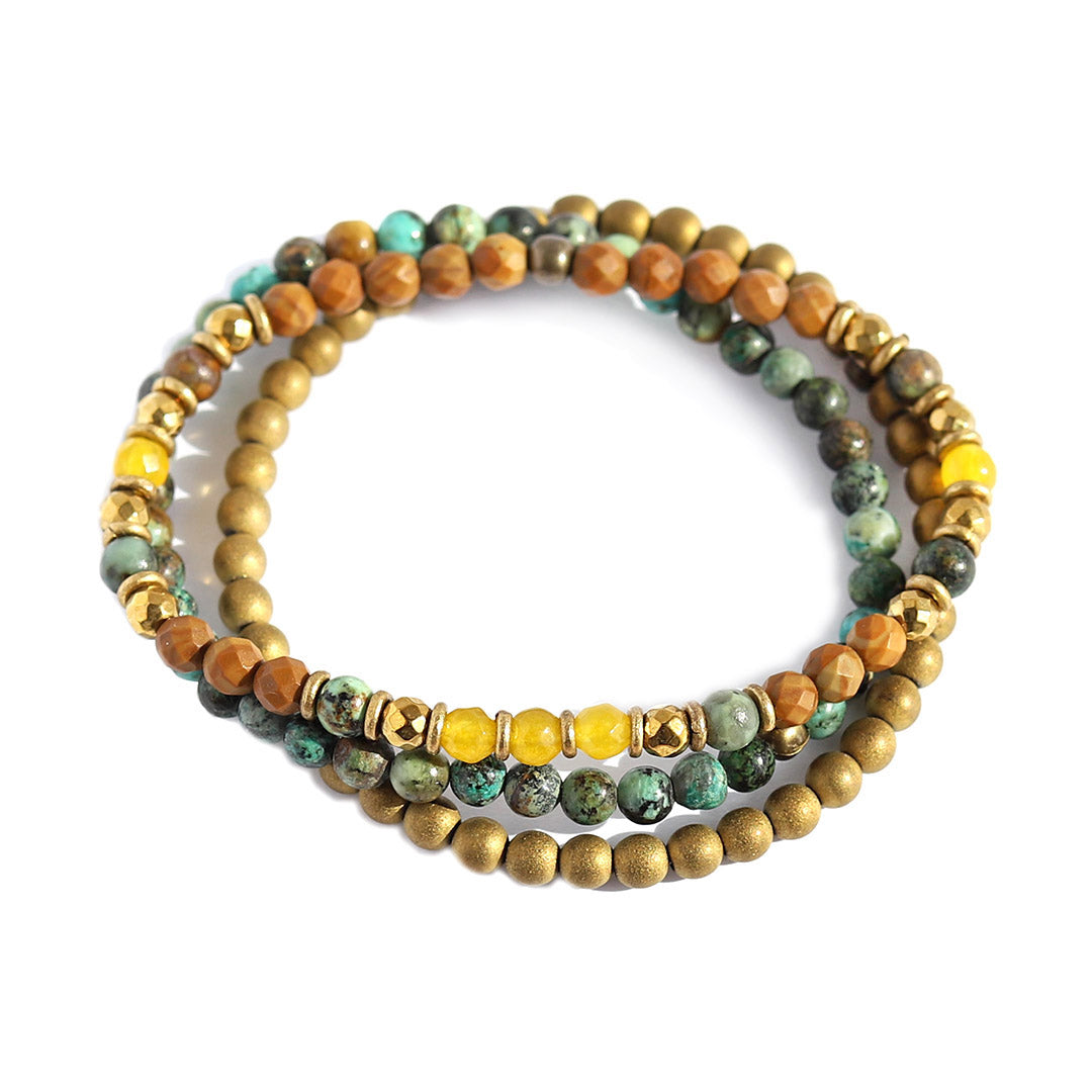 Jasper and Yellow Jade Bracelet Set