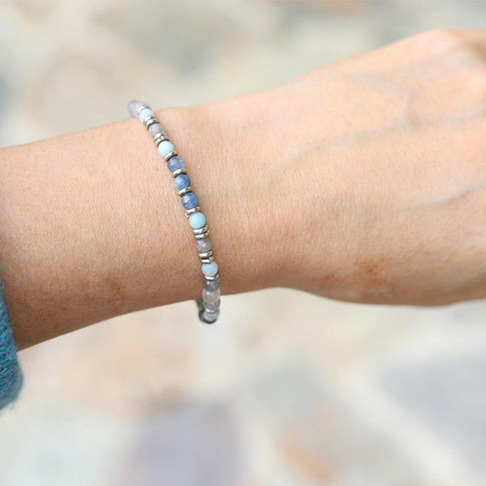Kyanite Quartz and Amazonite Dainty Bracelet on hand model