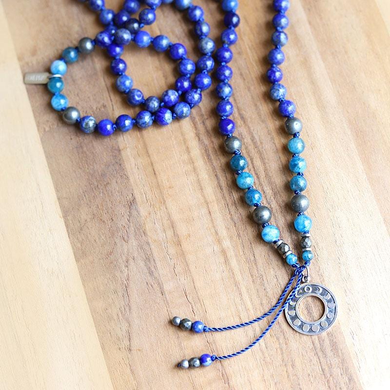 Lapis Lazuli and Apatite Hand Knotted Mala