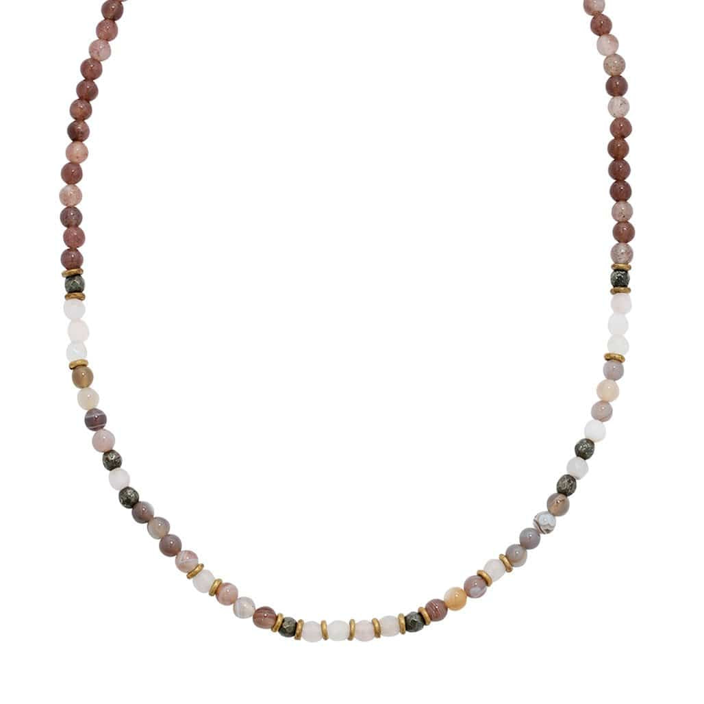 "Earth Mother" Botswana Agate Rose Quartz and Purple Aventurine Delicate Necklace