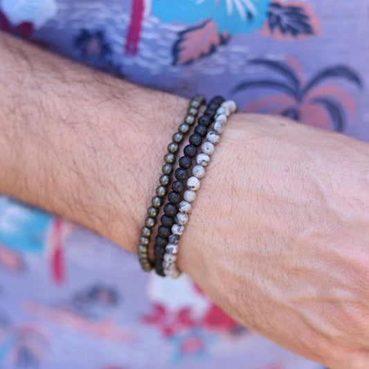 Pyrite Lava and Jasper Men's Bracelet Stack