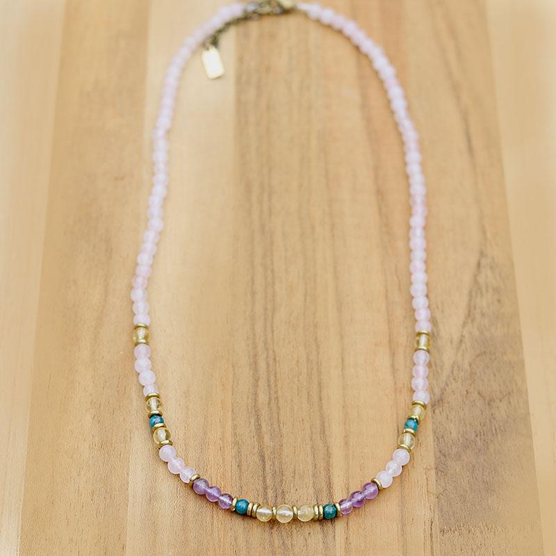 Summer Healing Rose Quartz Amethyst Necklace