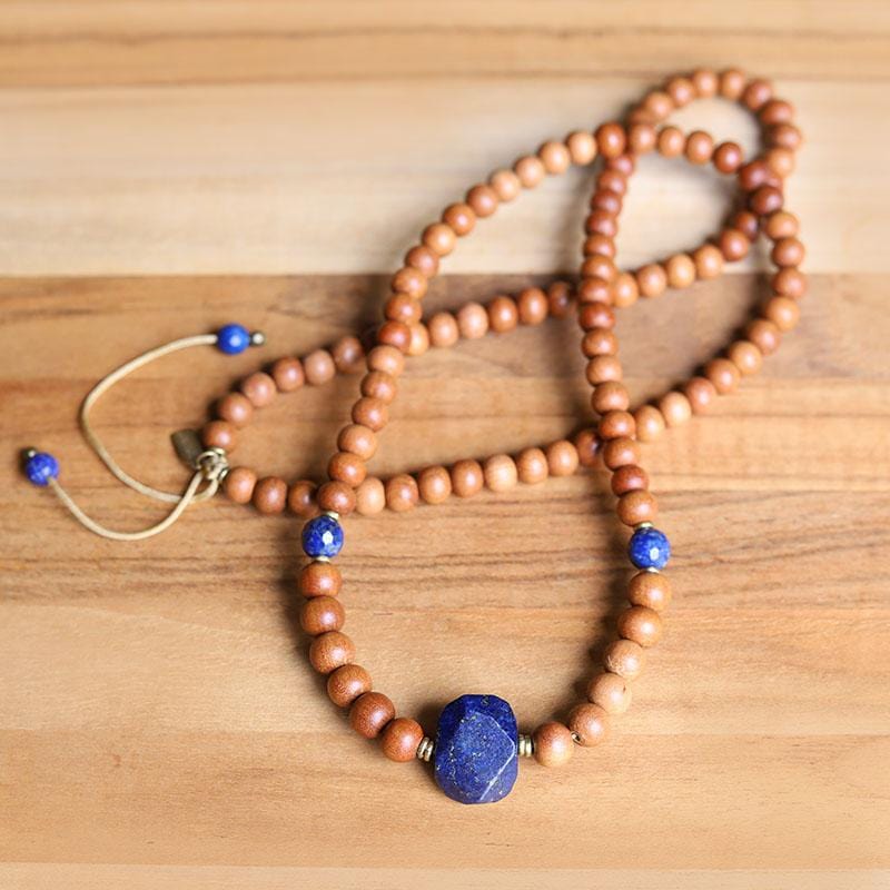 Sandalwood and Lapis Lazuli Mala Necklace