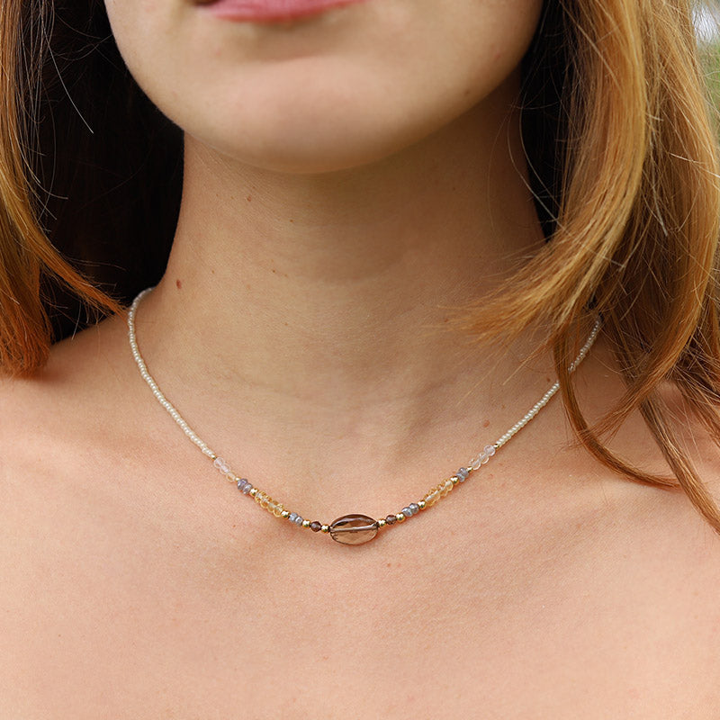 Smoky Quartz and Citrine Beaded Necklace