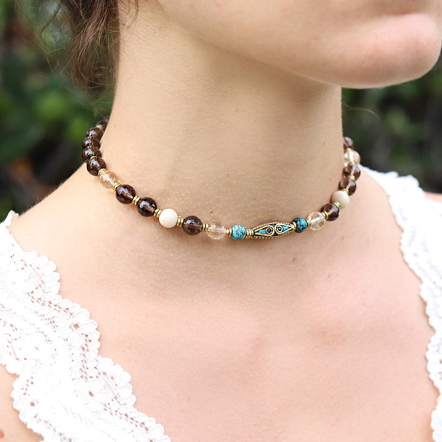 "Energy and Abundance" Smoky Quartz and Citrine Mala Choker