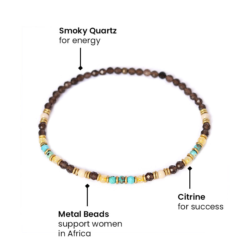 "Energy and Abundance" Smoky Quartz and Citrine Anklet