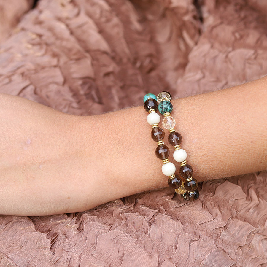 "Energy and Abundance" Smoky Quartz and Citrine Mala Bracelet