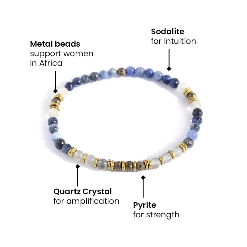 "Intuition and Strength" Sodalite and Quartz Crystal Delicate Gemstone Bracelet