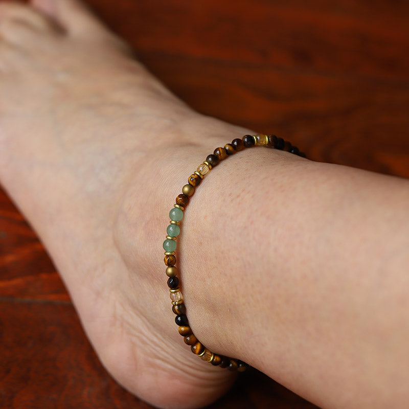 Tiger's Eye and Aventurine Anklet on model