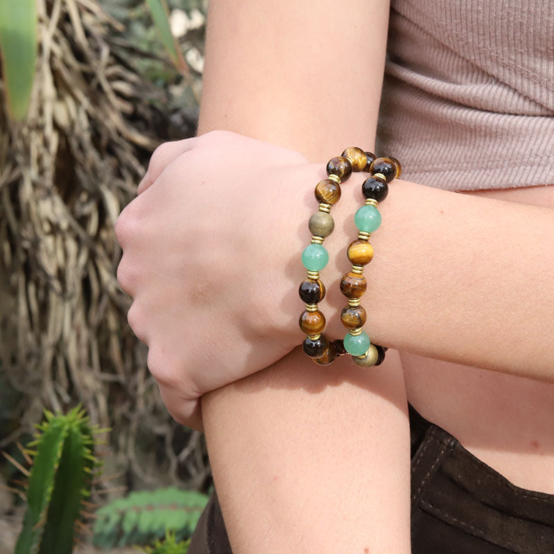 Tiger's Eye and Aventurine Mala Bracelet Lifestyle