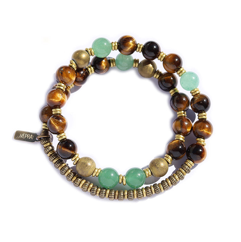 Tiger's Eye and Aventurine Mala Bracelet