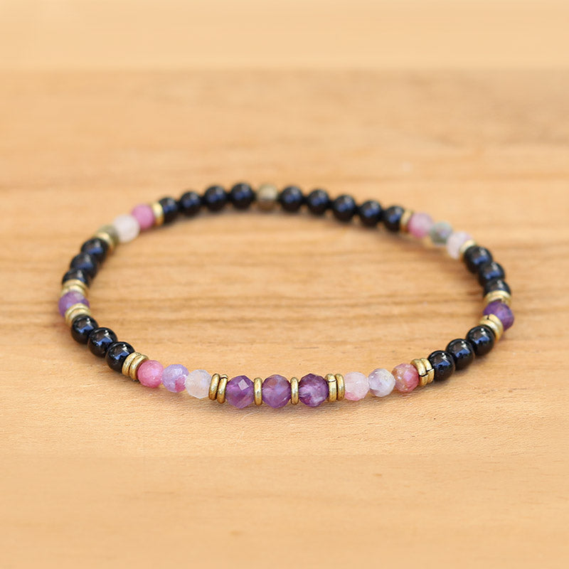 "Protection and Good Energy" Watermelon and Black Tourmaline Delicate Bracelet