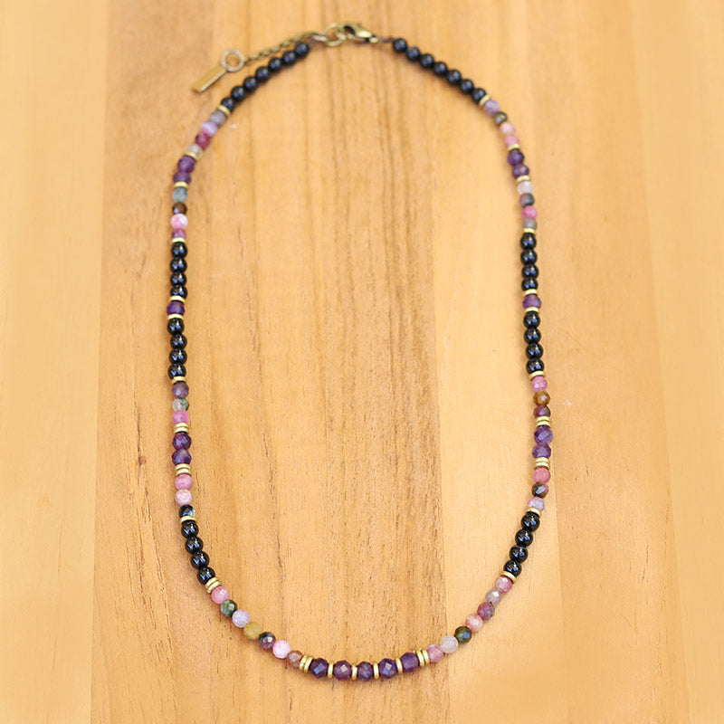 "Protection and Good Energy" Watermelon Tourmaline and Black Tourmaline Necklace