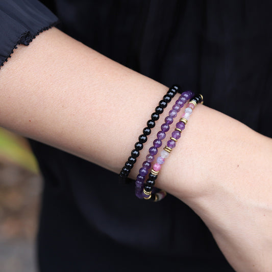 "Protection and Good Energy" Watermelon and Black Tourmaline Delicate Bracelet