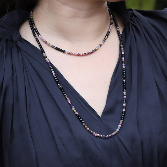 "Protection and Good Energy" Watermelon Tourmaline and Black Tourmaline Necklace