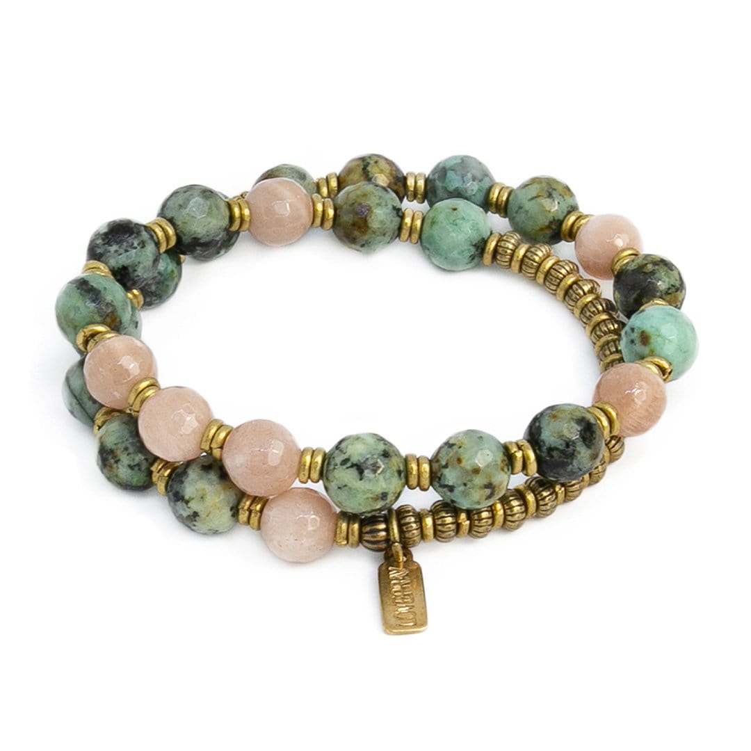 Bracelets - African Turquoise And Sunstone Mala Bracelet