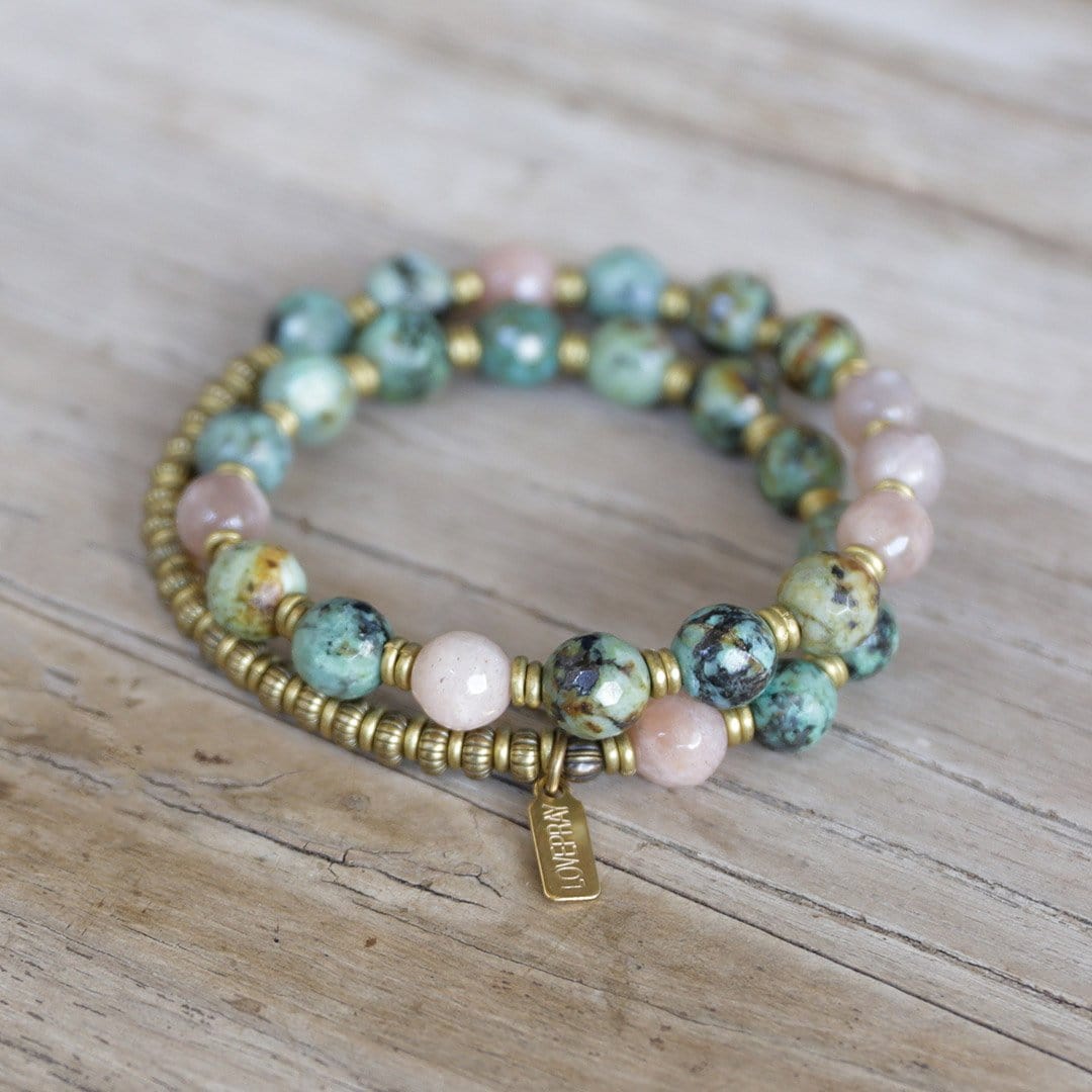 Bracelets - African Turquoise And Sunstone Mala Bracelet