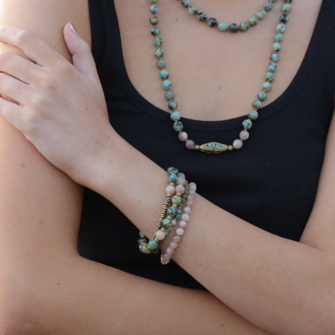 Bracelets - African Turquoise And Sunstone Mala Bracelet