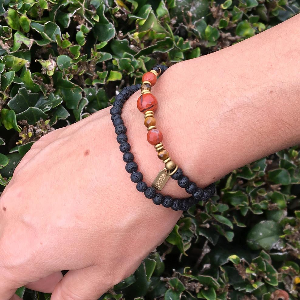 Bracelets - Aromatherapy Lava Stone And Red Jasper, Root Chakra Wrap Bracelet