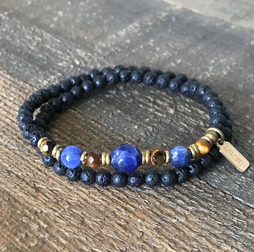 Bracelets - Aromatherapy Lava Stone And Sodalite, Third Eye Chakra Wrap Bracelet