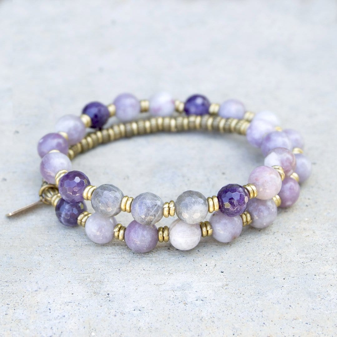 Bracelets - "Calm And Healing" Lepidolite Amethyst And Labradorite Mala Bracelet