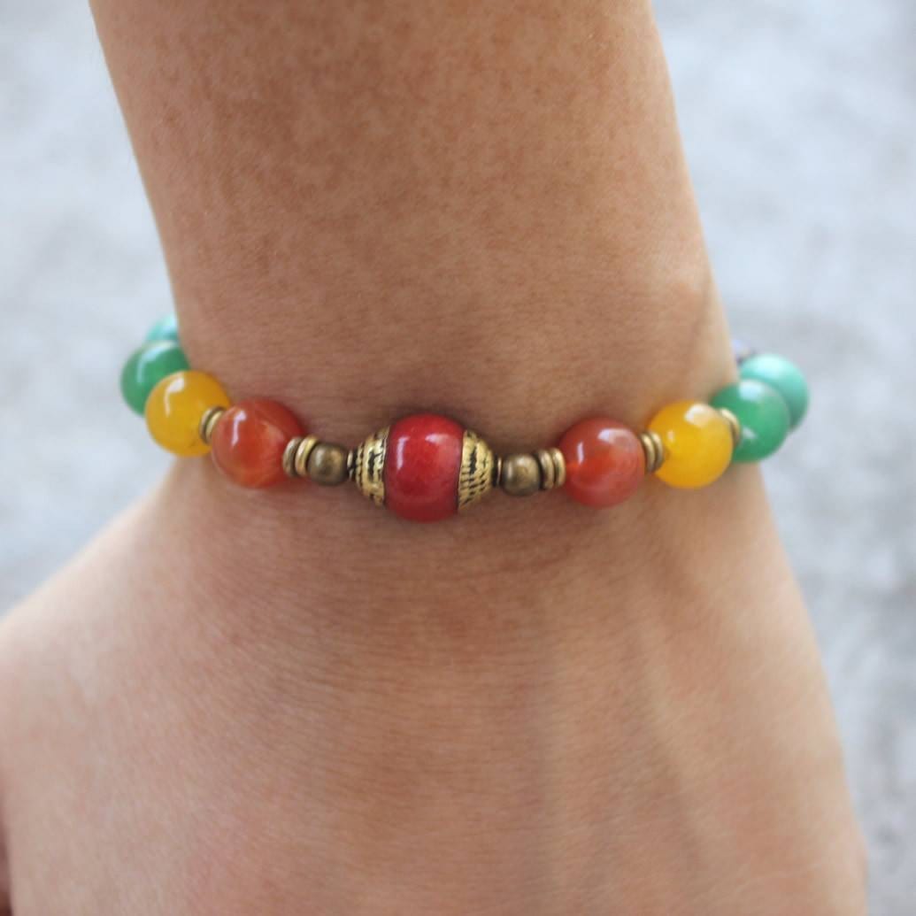 Bracelets - Chakra, Multitone Gemstone Mala Bracelet