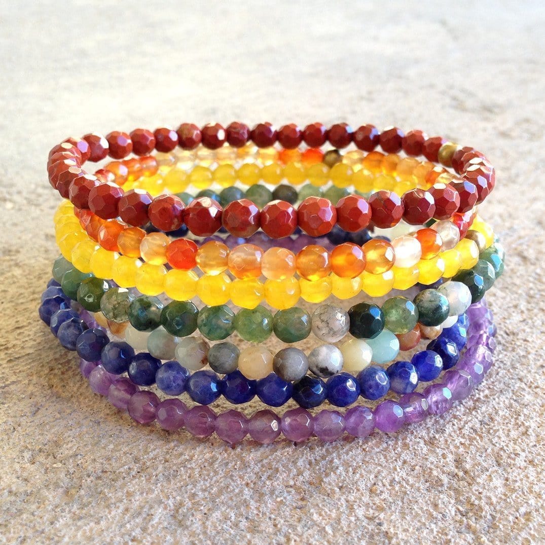 Bracelets - Chakras, Fine Faceted Gemstone Chakra Bracelets Stack