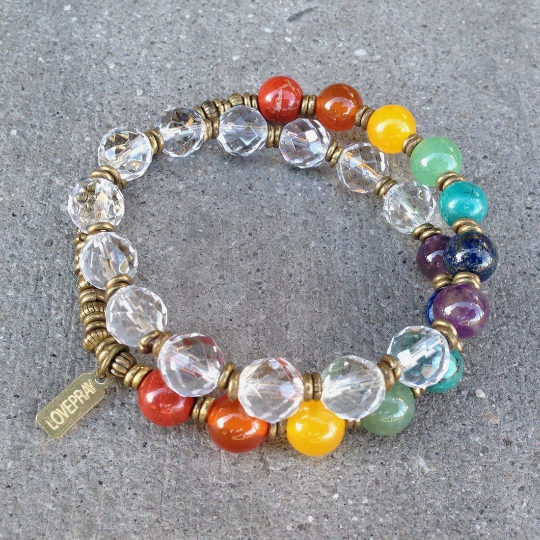 Bracelets - Chakras, Genuine Gemstones And Quartz Crystal 27 Bead Wrap Mala Chakra Bracelet