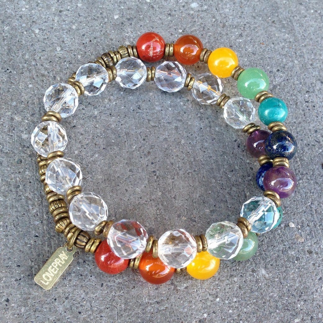 Bracelets - Chakras, Genuine Gemstones And Quartz Crystal 27 Bead Wrap Mala Chakra Bracelet