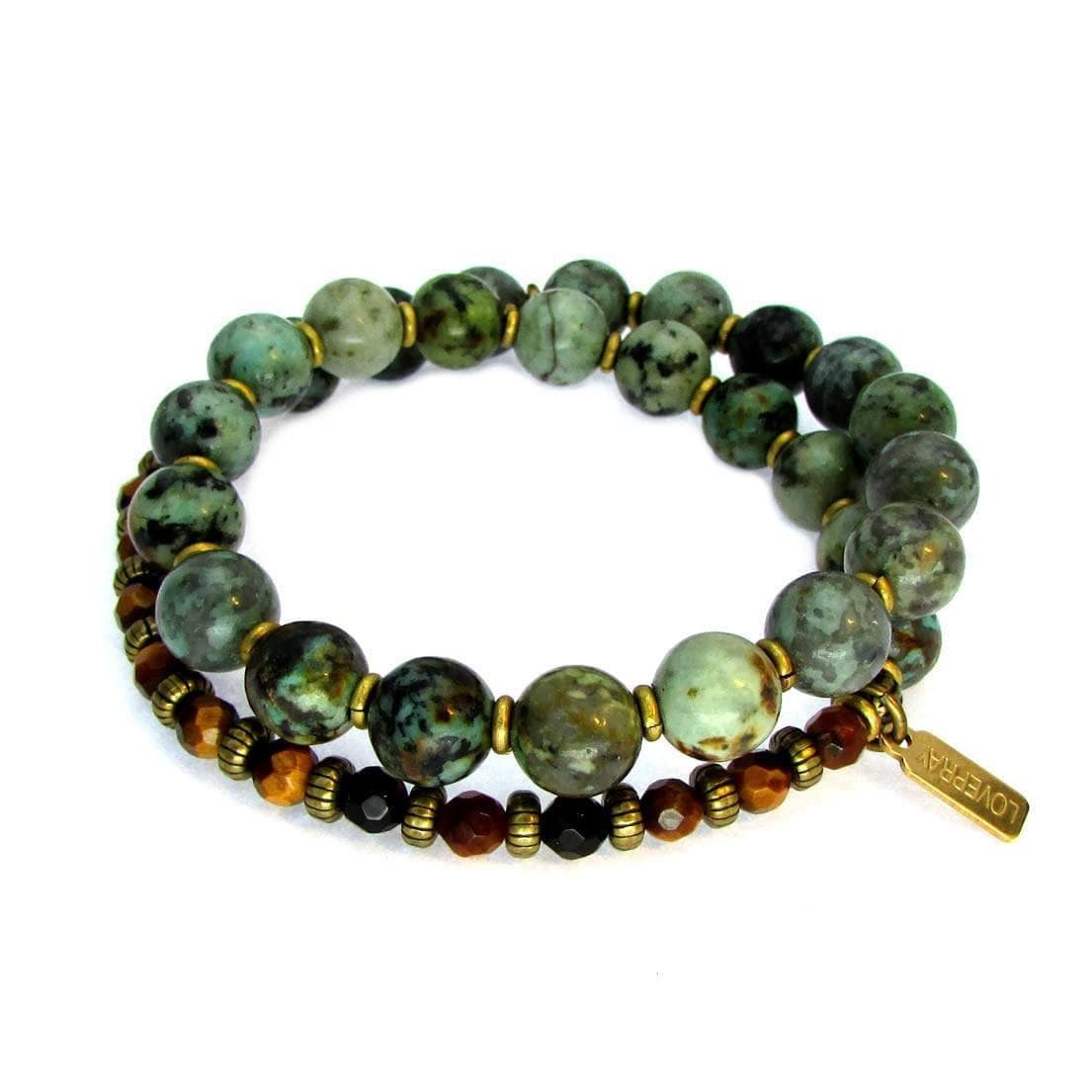 Bracelets - Change And Prosperity, African Turquoise And Tiger's Eye 27 Bead Wrap Mala Bracelet