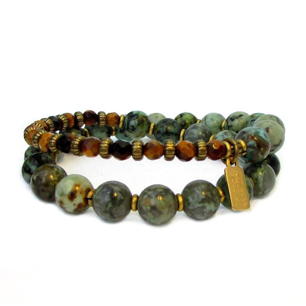 Bracelets - Change And Prosperity, African Turquoise And Tiger's Eye 27 Bead Wrap Mala Bracelet