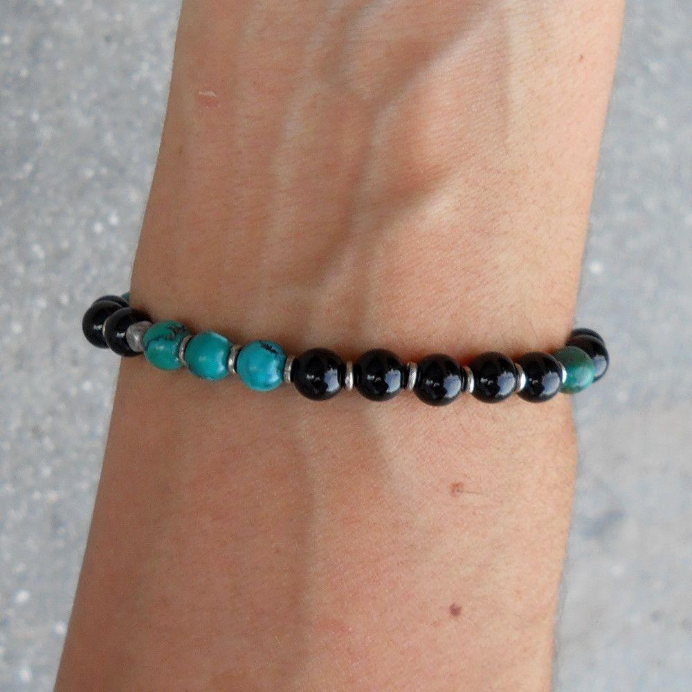 Bracelets - Communication And Patience, Turquoise And Onyx Mala Bracelet