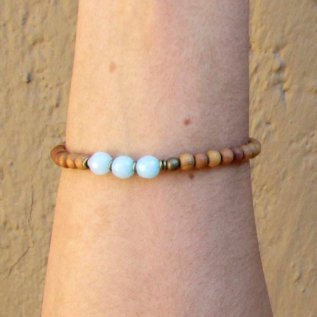 Bracelets - Communication, Fifth Chakra, Sandalwood And Amazonite Mala Bracelet