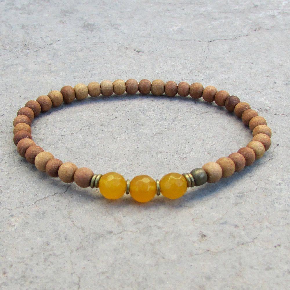 Bracelets - Confidence, Third Chakra, Sandalwood And Genuine Yellow Jade Mala Bracelet
