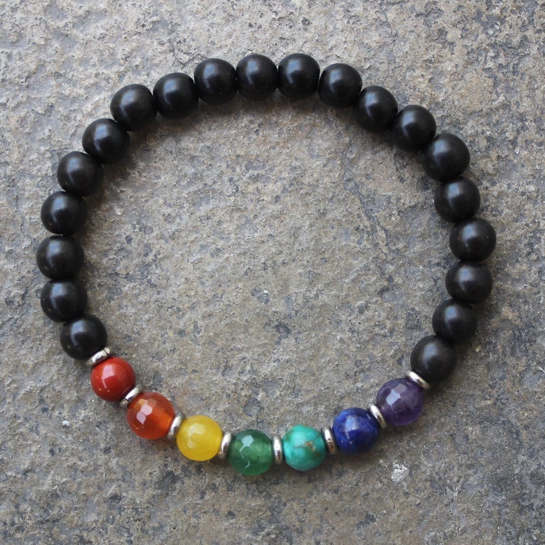 Ebony And Chakra Gemstone Mala Bracelet