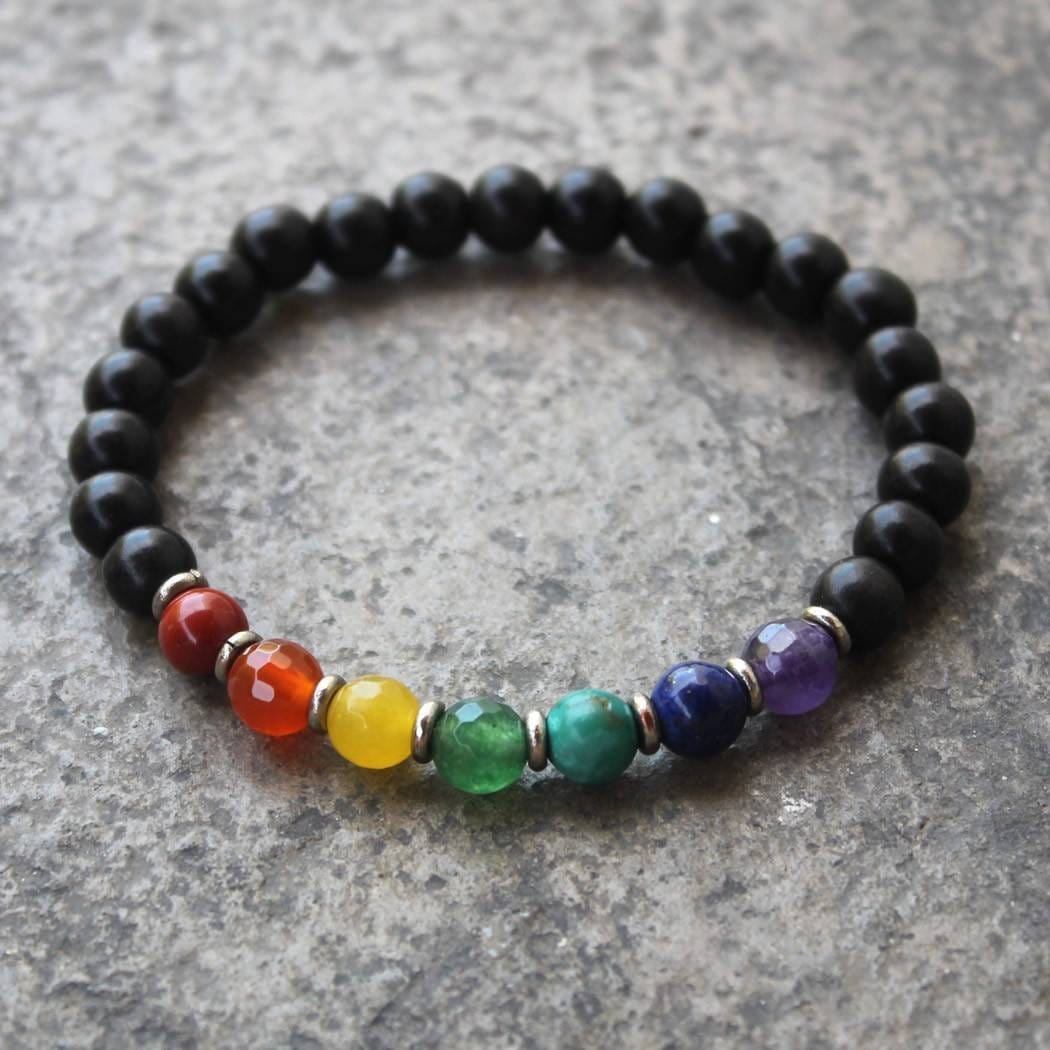 Bracelets - Ebony And Chakra Gemstone Mala Bracelet