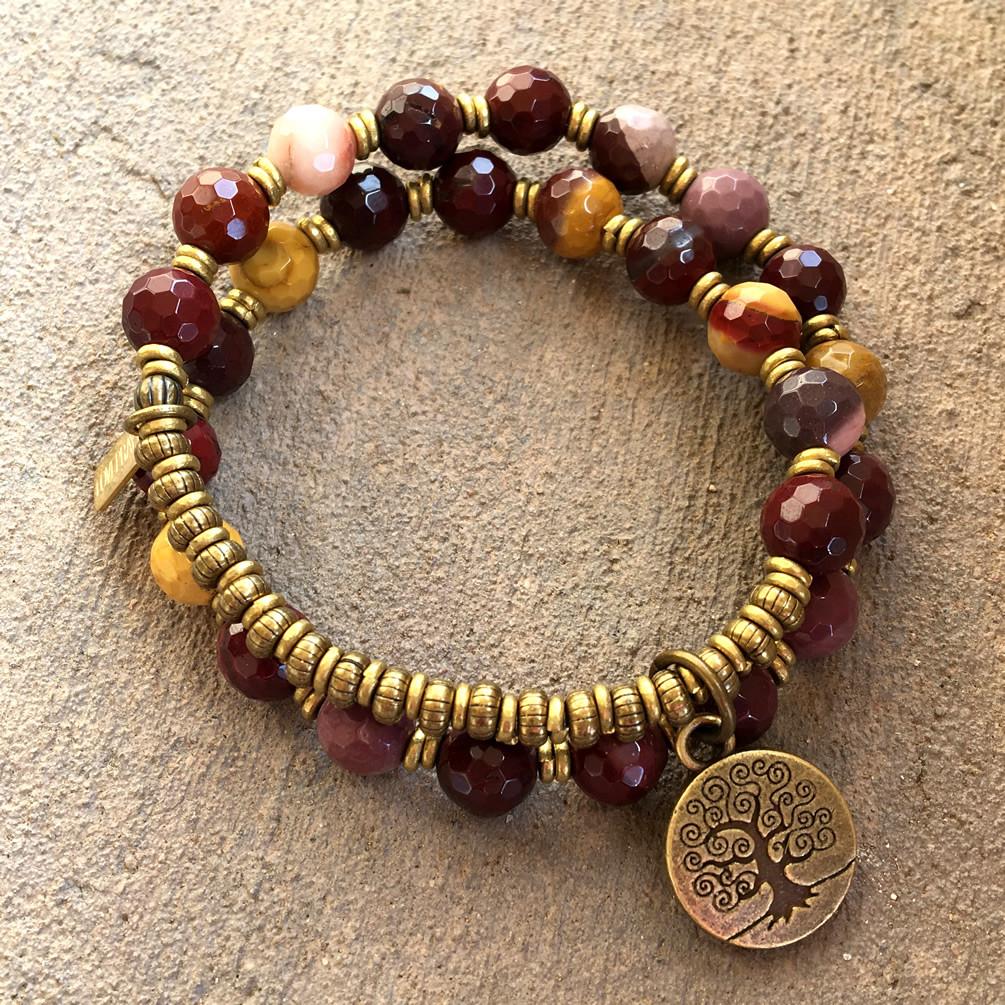 Bracelets - Faceted Mookaite "Eternal Youth And Adventure" 27 Bead Mala Wrap Bracelet