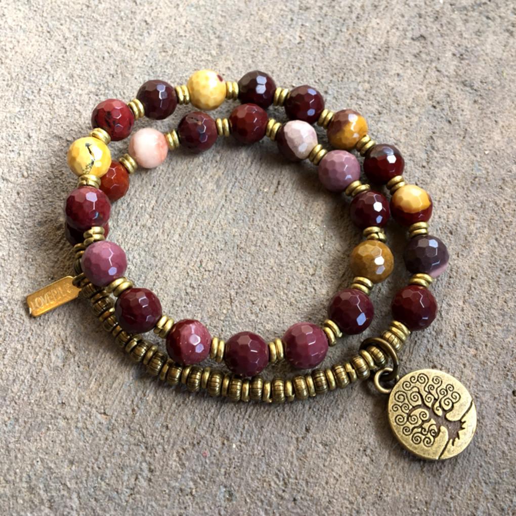 Bracelets - Faceted Mookaite "Eternal Youth And Adventure" 27 Bead Mala Wrap Bracelet