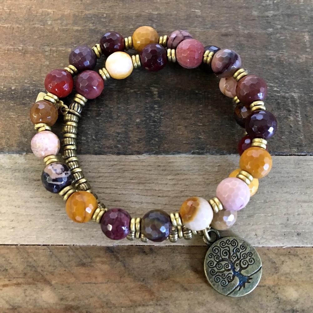 Bracelets - Faceted Mookaite "Eternal Youth And Adventure" 27 Bead Mala Wrap Bracelet