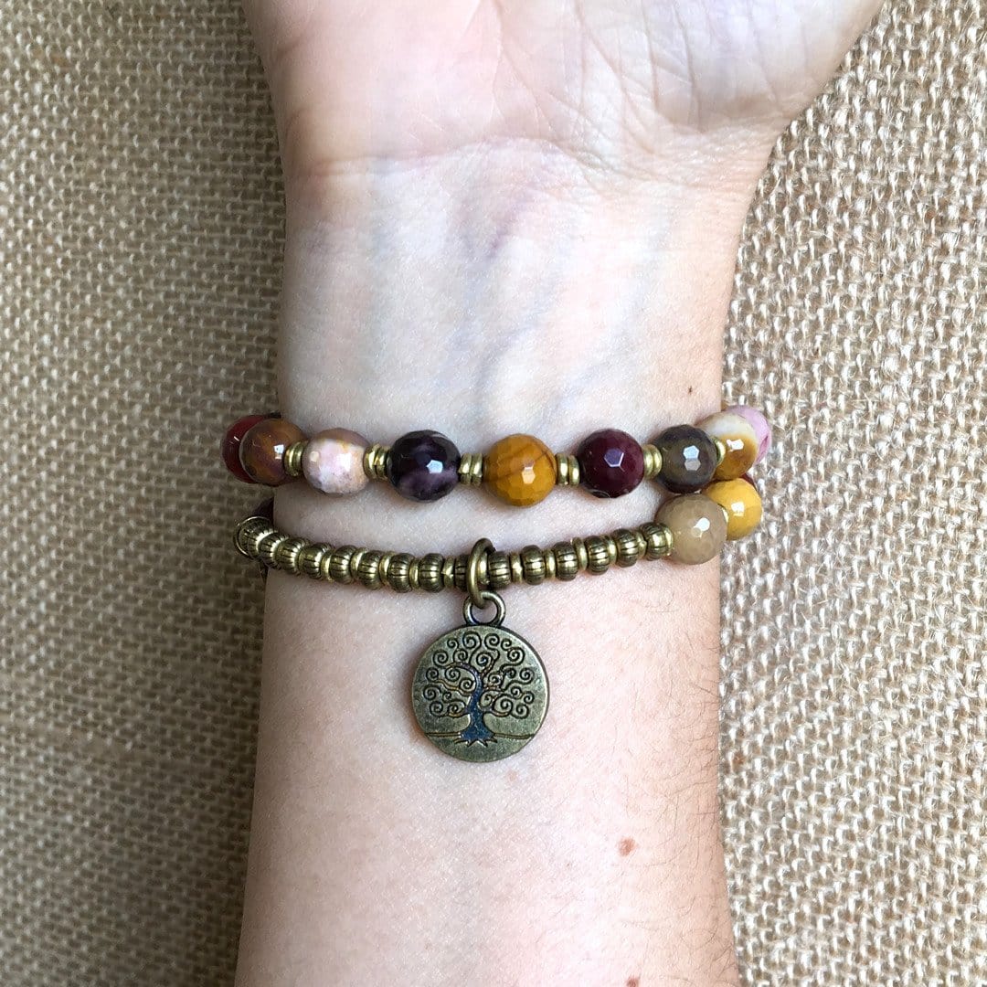 Bracelets - Faceted Mookaite "Eternal Youth And Adventure" 27 Bead Mala Wrap Bracelet
